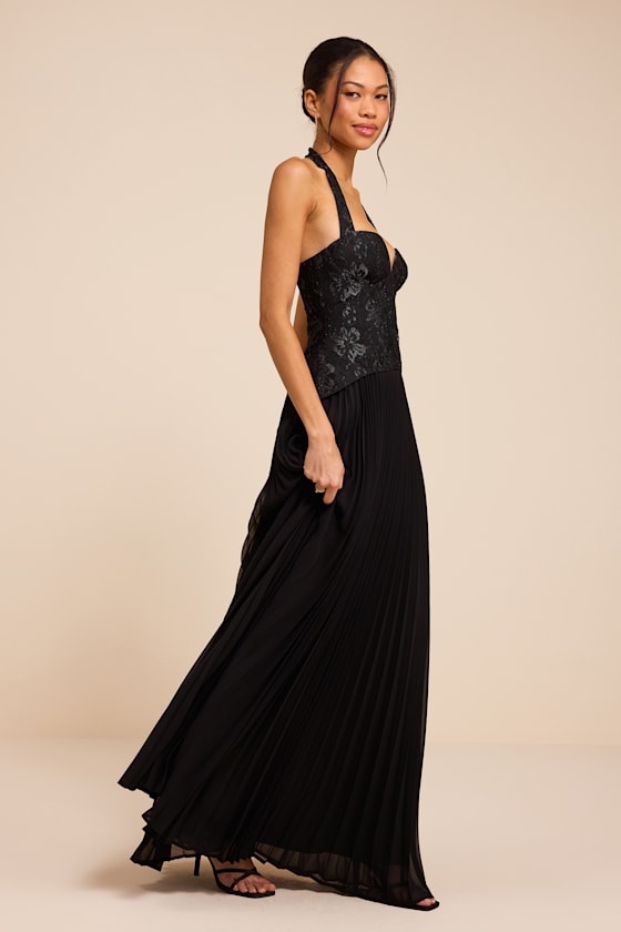 Dame Black Lace Bustier Maxi Dress
