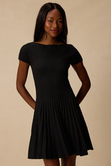 Sarielle Black Pleated Sweater Mini Dress