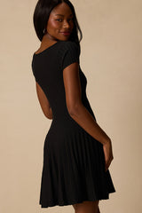 Sarielle Black Pleated Sweater Mini Dress