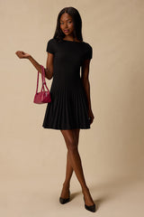 Sarielle Black Pleated Sweater Mini Dress