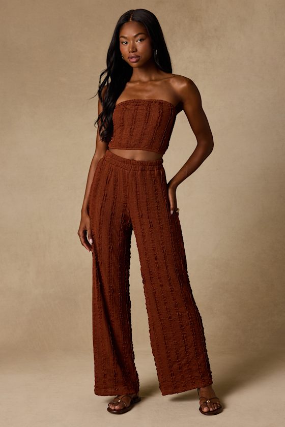Shayne Rust Brown Textured Two-Piece Jumpsuit