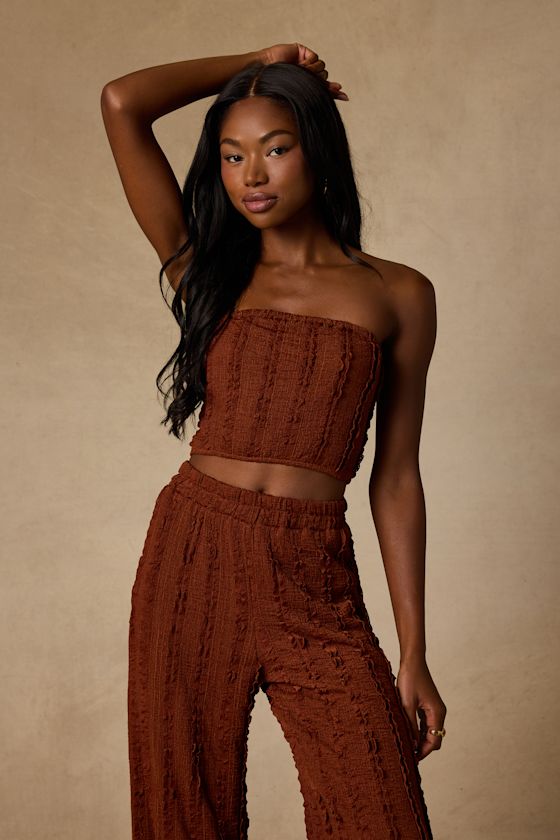 Shayne Rust Brown Textured Two-Piece Jumpsuit
