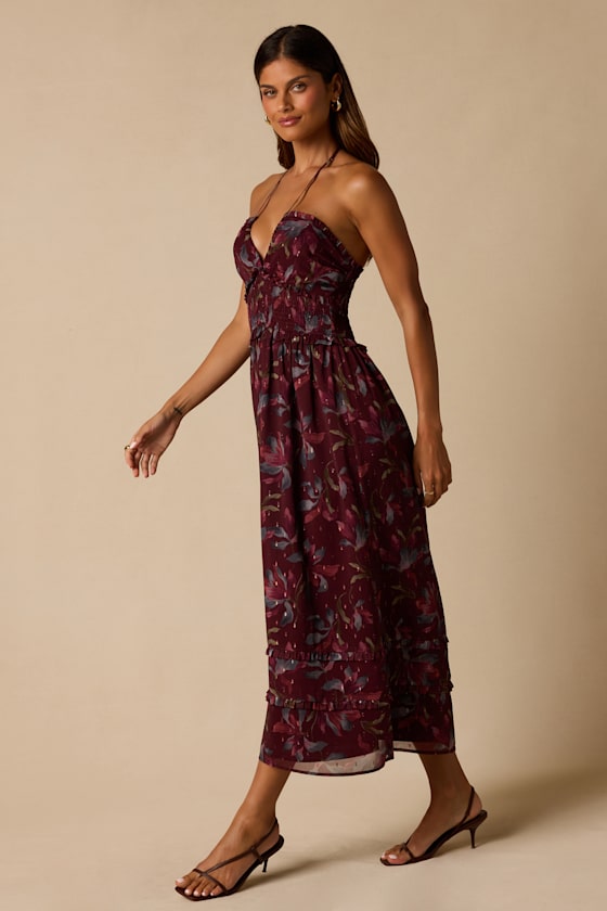 Helene Mauve Purple Floral Print Midi Dress