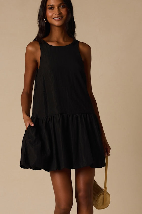 Idina Black Shift Drop Waist Mini Dress