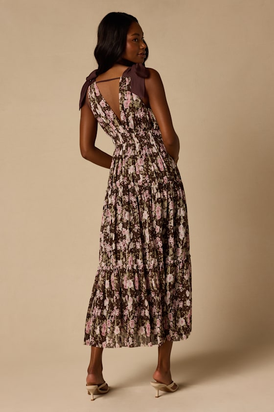 Marmara Brown Multi Floral Textured Midi Dress