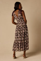 Marmara Brown Multi Floral Textured Midi Dress