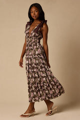 Marmara Brown Multi Floral Textured Midi Dress