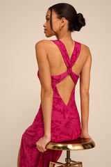 Danette Fuchsia Floral Jacquard Cutout Maxi Dress