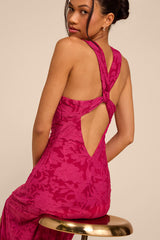 Danette Fuchsia Floral Jacquard Cutout Maxi Dress