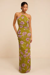 Nikina Chartreuse Floral Halter Maxi Dress