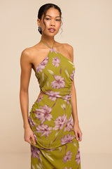 Nikina Chartreuse Floral Halter Maxi Dress