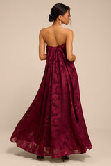 Amiri Burgundy Floral Burnout Shift Maxi Dress