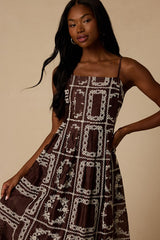 Tassa Brown Embroidered Midi Dress