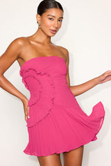 Brylee Fuchsia Pink Pleated Ruffled Strapless Mini Dress