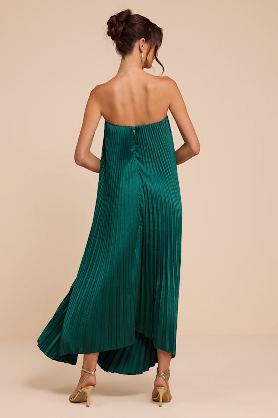 Daylen Emerald Satin Shift Maxi Dress