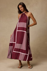 Rio Burgundy and Pink Abstract Print Shift Maxi Dress