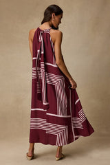 Rio Burgundy and Pink Abstract Print Shift Maxi Dress