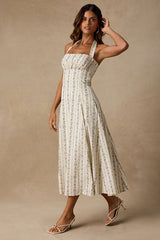 Serenity Cream Multi Floral Halter Midi Dress