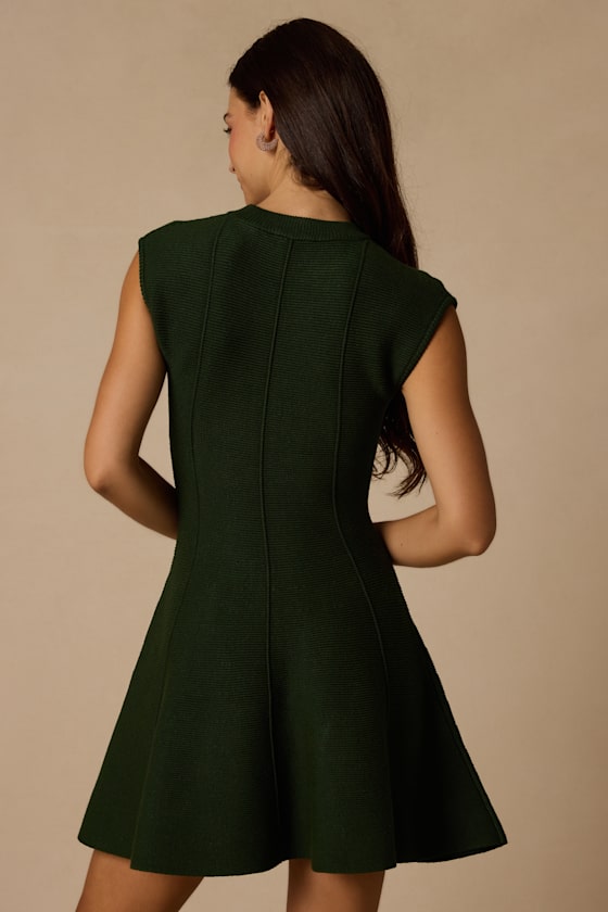 Kary Forest Green Cap Sleeve Sweater Mini Dress