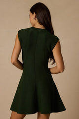 Kary Forest Green Cap Sleeve Sweater Mini Dress