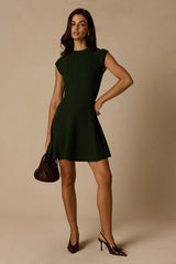 Kary Forest Green Cap Sleeve Sweater Mini Dress