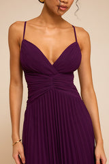 Corella Plum Pleated Backless Maxi Dress