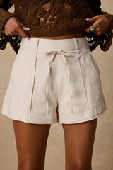 Sylvette Ivory Tie-Front High-Waisted Shorts