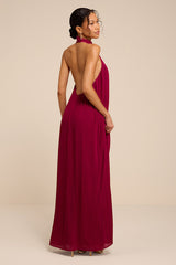 Marta Dark Magenta Pleated Backless Maxi Dress