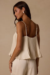 Caspian Cream Satin Pleated Cami Top