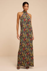 Marta Multi Floral Pleated Backless Maxi Dress