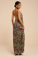 Marta Multi Floral Pleated Backless Maxi Dress
