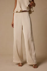 Caspian Cream Satin Wide-Leg Pants