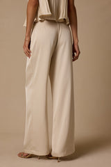 Caspian Cream Satin Wide-Leg Pants