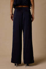 Caspian Navy Satin Wide-Leg Pants