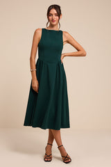 Kenly Emerald Boat Neck Cutout Midi Dress