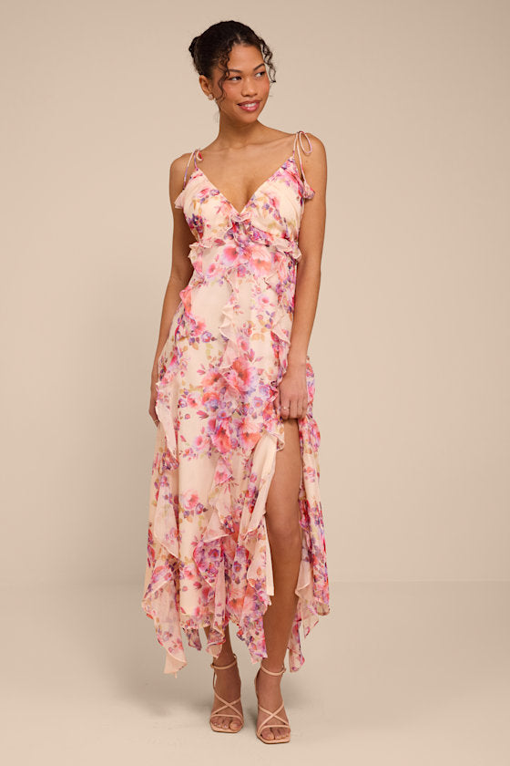 Rylee Cream Multi Floral Tie-Strap Midi Dress