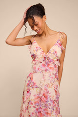 Rylee Cream Multi Floral Tie-Strap Midi Dress