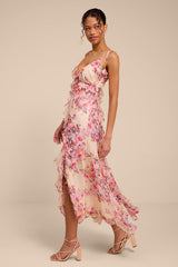 Rylee Cream Multi Floral Tie-Strap Midi Dress