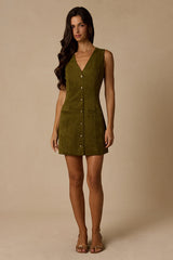 Danny Olive Suede Button-Front Mini Dress