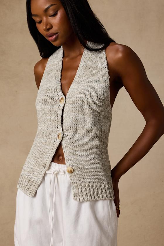 Teresa Heather Grey Halter Sweater Top