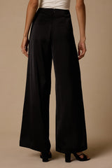 Ivaya Black Satin Sash Wide-Leg Pants
