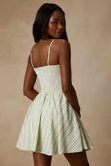 Sandy White and Green Striped Skater Mini Dress