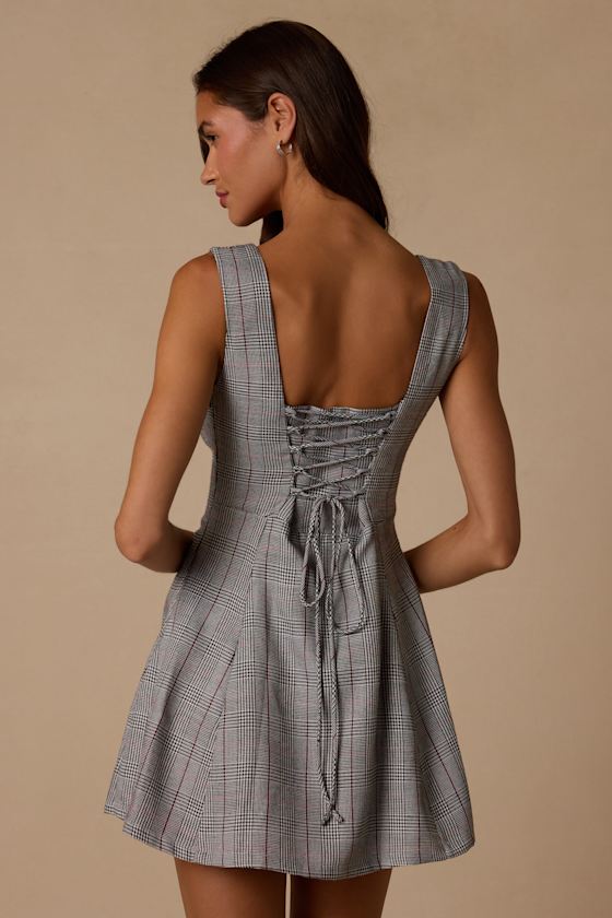 Maddison Grey Multi Plaid Skater Mini Dress