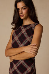 Violetta Black Multi Plaid Backless Midi Dress