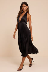 Rhoda Black Satin Halter Midi Dress
