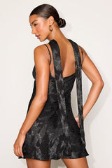 Aydah Black Floral Burnout Slip Mini Dress and Scarf Set