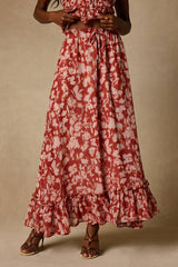 Aleni Rust Floral Print Maxi Skirt