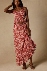Aleni Rust Floral Print Maxi Skirt