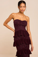 Mariena Plum Lace Tiered Midi Dress