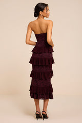 Mariena Plum Lace Tiered Midi Dress
